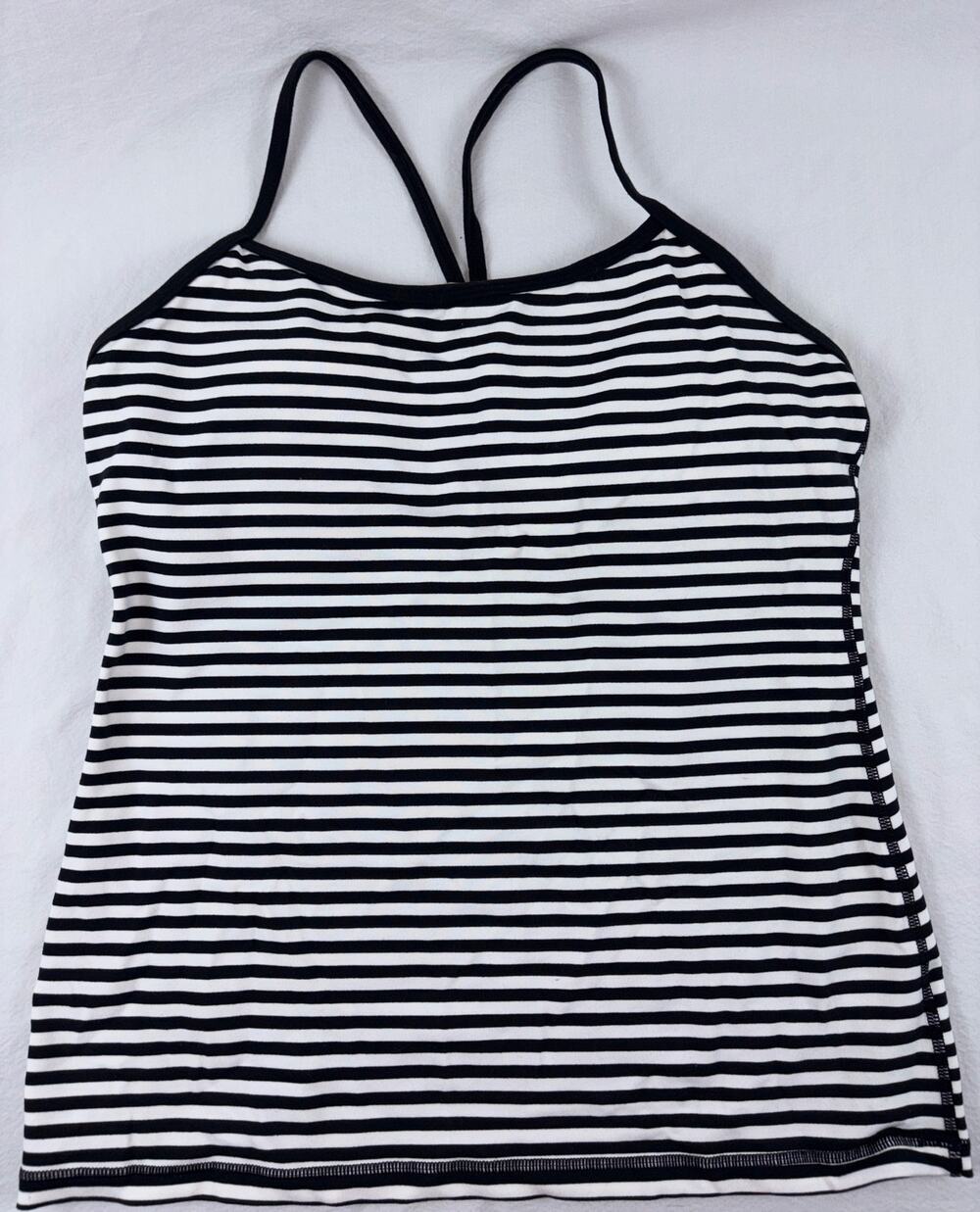 Lululemon Racerback Tank Built in Bra Black & White Stripe Size 12